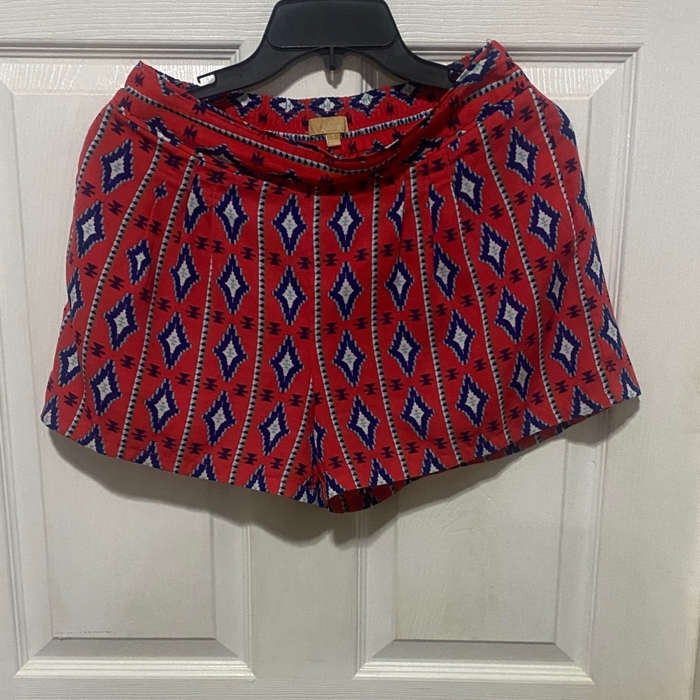 Takara Red and Blue Geometric High Waist Shorts